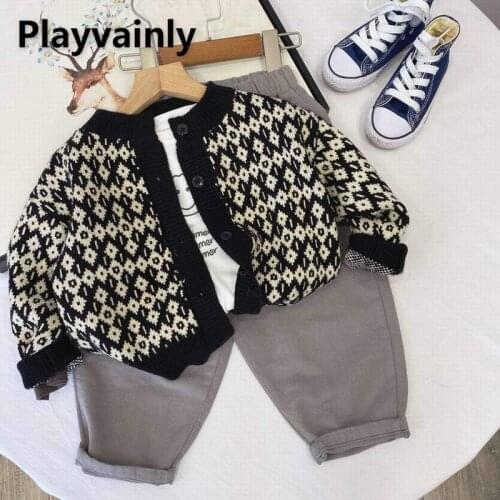 2021 New Boys Girls Sweater Coat Toddler black yellow Sweater cardigan Coats Kids Winter Clothes E3059