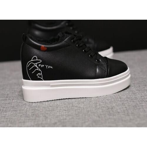 New womens shoes increased high-heeled autumn and winter wild thick-soled casual shoes plus velvet net red white cotton shoes