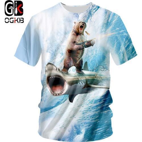 OGKB Summer Tops Women/mens Funny Print Shark Bear 3D T-shirt Casual Tshirt Man Hiphop Streetwear Punk O Neck Tee Shirts Homme