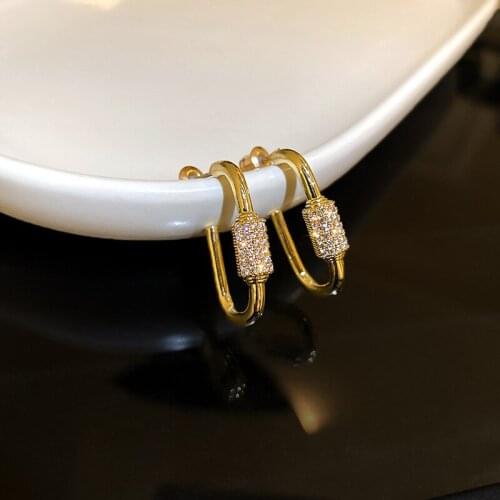 Origin Summer Hollow Geometric C Shape Dangle Earrings for Women Ladies Shiny Zirconia Exquisite Earrings Oorbellen Accessories