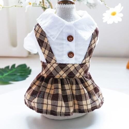 Couple Dog Plaid Clothes Pet Girl Dress Dog Cat Boy Jumpsuit Summer Cute Lapel Pet Costumes for Small Medium Dog Chihuahua