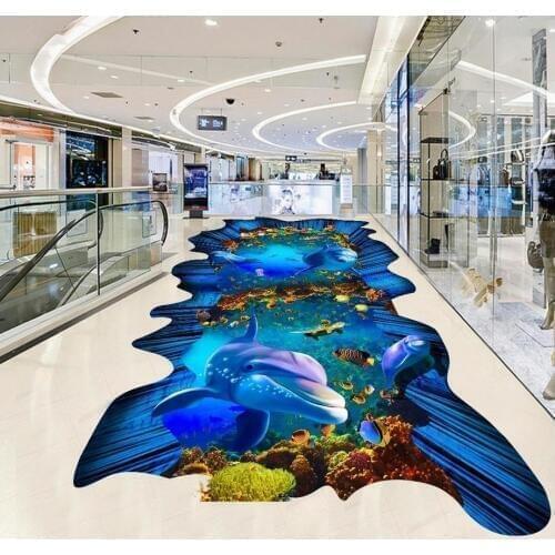 Custom Photo Floor 3D Wallpaper European blue ocean Waterproof floor mural painting self-adhesive 3D floor wallpapers