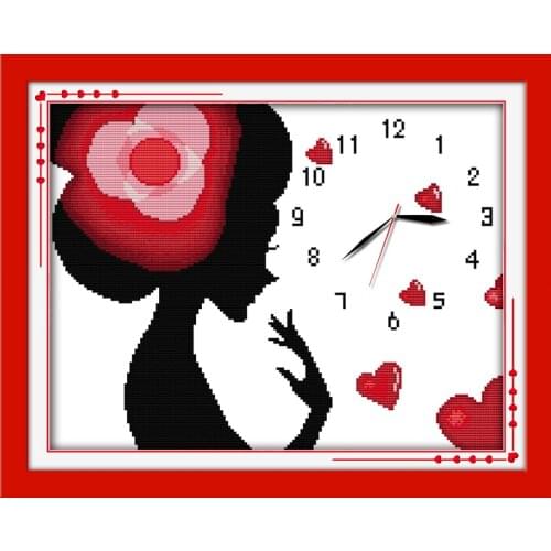 Joy sunday clocks style Charming woman elegant cross stitch patterns stamped fabric for wall decor