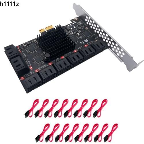 Chia Mining Riser PCIE SATA Expansion Card PCI Express 1X to 16 Ports SATA 3.0 6Gb Controller Adapter for PC Computer with Cable