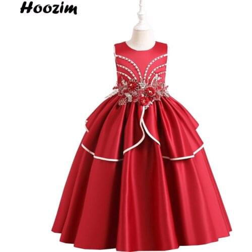 Luxury Red Lurex Flower Pearls Ruffle Pleated Evening And Pageant Party Dress Girls 6-14 Years Pink Prom And Wedding Dresses New
