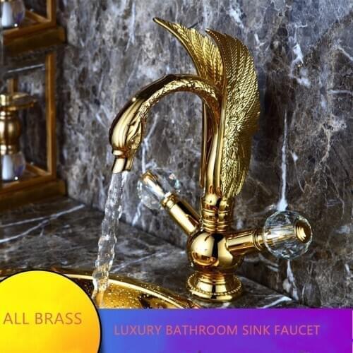 Luxury solid brass bathroom sink faucet Exquisite crystal cold and hot water faucet Double Handle Single Hole Gold-plated