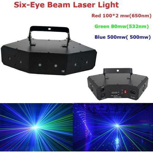 1Pack Stage Laser Projector High Quality 780mw RGB Full Color Six-Eye Beam Laser Lights For Party Wedding Christmas Decoration