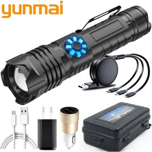 Stepless Dimming XHP100 LED Flashlight Type-C USB Rechargeable Power Bank 18650 26650 Battery Flashlight Aluminum Zoom Lantern