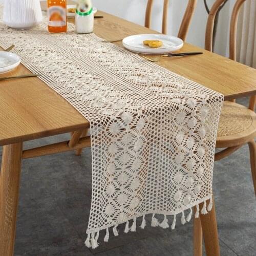 Knitted Hollow Table Cloth Table Runner Lace Long Tablecloth Flag Shape Rectangle Stitching Pastoral Crochet Tablecloth Decorate