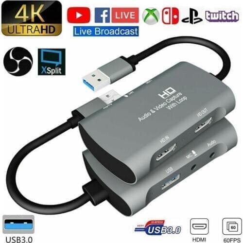 USB3.0 to Dual HDMI Video Capture Card 4K 1080P 60FPS PS4 XBOX Game Video Audio Live Youtube Facebook Broadcast Streamer