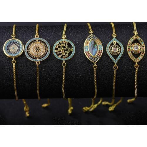 Juya 2019 New Design Multicolor Zirconia Bracelets Handmade Adjustable Chains Greek Evil Eye Charm Bracelets For Women Men