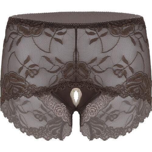 IEFiEL Womens Ladies See Through Lace Patchwork Lingerie Panties Open Crotch Crotchless Briefs Sissy Underpants Underwear