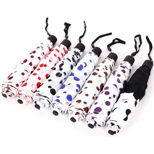 8 Ribs Women Umbrella Mini Poket Umbrellas Cute Dots White Three-folding Small Anti UV Parasol Light Travel Kids Umbrella