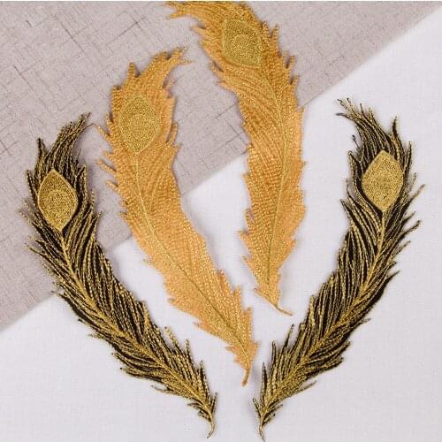 1 Pair Feather DIY Cloth Badges Patch Embroidered Applique Iron On Clothes Stickers Apparel Accessories