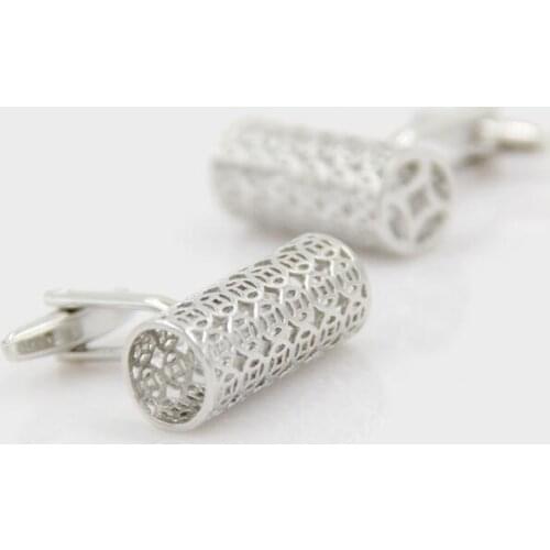 10pairs/lot Hollow Pattern Cylinder Shape Cufflinks Mens Shirt Cuff Buttons Brand Silver Cuff Links Mens Jewelry Wholesale
