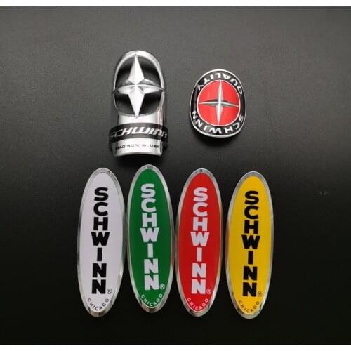 2x SCHWINN vintage classic Bike Head Badge Aluminum Decals Stickers For MTB BMX Folding Bicycle Frame Cycling Accessories emble