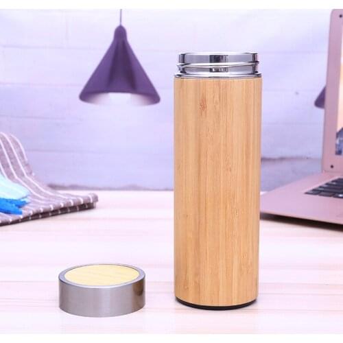 50pcs Bamboo Stainless Steel Water Bottle Vacuum Insulated Travel Vacuum Cup with Tea Infuser Strainer 450ML new