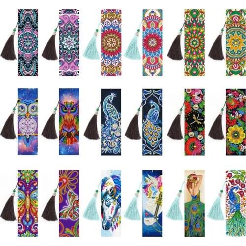 5D 2pcs DIY Special Shaped Diamond Painting Exquisite Leather Tassel Bookmarks Students Book Page Mark for Books Handmade Craft