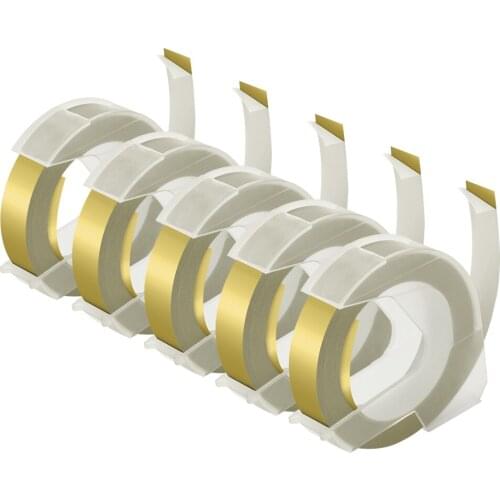 5PK 9MM 3D Embossing Tapes Plastic 3D Embossing Label Tape White on Gold Compatible for Dymo Embossing Label Maker Motex E101