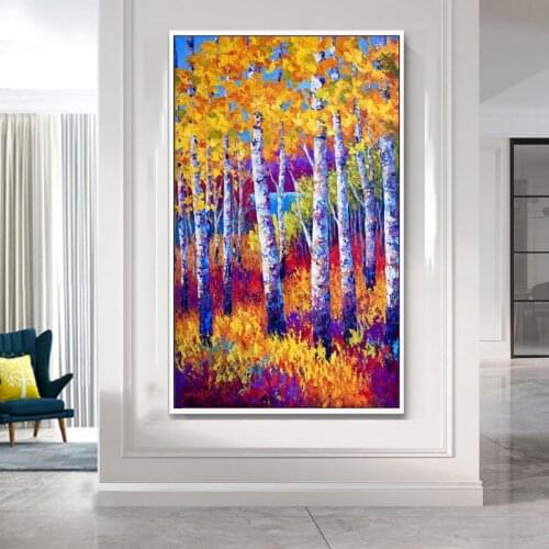 Abstract Art Birch Oil Painting Printed on Canvas Pictures For Living Room Modern Wall Art Landscape Decoration Home Decor