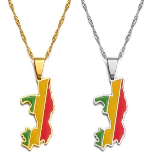 Anniyo Republic of the Congo Map Flag Pendant Necklaces Brazzaville Ethnic Ornament Jewelry #168221