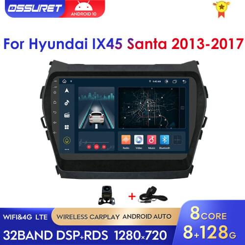 2Din Android10 Car Radio Player for Hyundai IX45 Santafe 2013 - 2015 2017 GPS Navigation Stereo Multimedia WiFi 9 Inch Bluetooth
