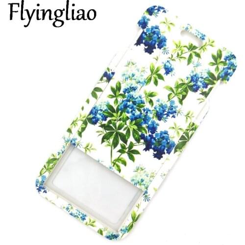 Blue Green Flowers Women Men Credit Card ID Holder Bag Student Women Travel Card Cover Badge Car Keychain Gifts Accessories