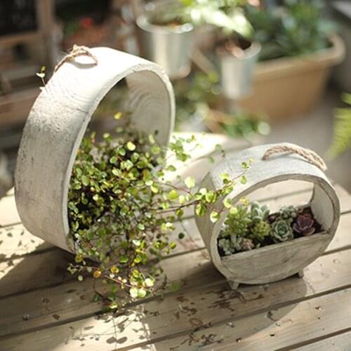 Retro Solid Wood Flower Pot Art Flower Vase For Home/Shop/Garden Creative Ornament With Lanyard Nordic Style Decorations