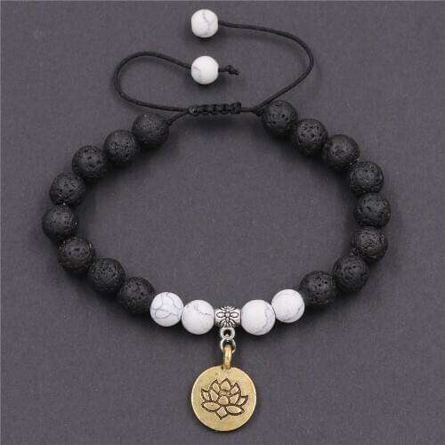 DGW Bronze lotus flower charm Lava Rock Stone Bracelet Stress Relief Healing Yoga Bracelet for Men Women drop shipping