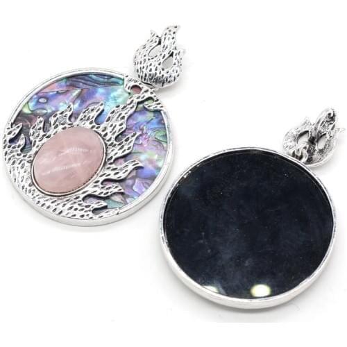 Natural Flame Shell Pendant Unique Round Shape Abalone Shell Pendant Charms for Making Women Jewerly Necklace Size 45x45mm