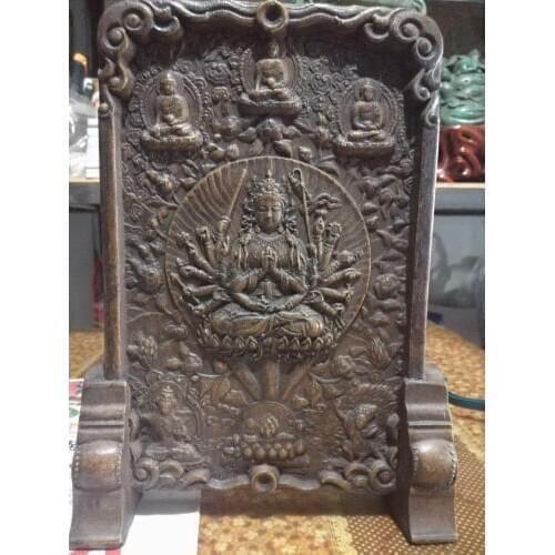 China ancient thousand hands guanyin statue screen partition Tabletop decoration Natural stone crafts home decoration