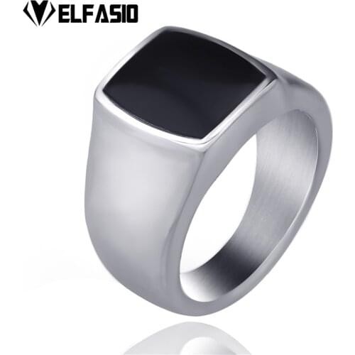 Mens Womens Stainless Steel Ring Silver Elegant Black Enamel Wholesale Jewelry Size 5-12