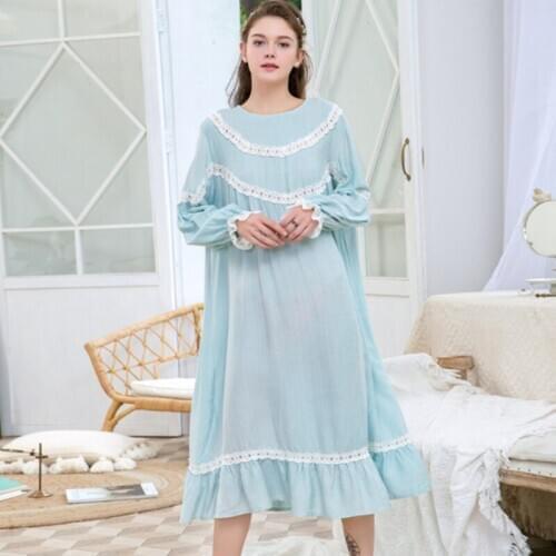 Korean nightdress sweet cotton sleepwear female spring autumn leisure home clothes long nightgown women loose lady nightshirt