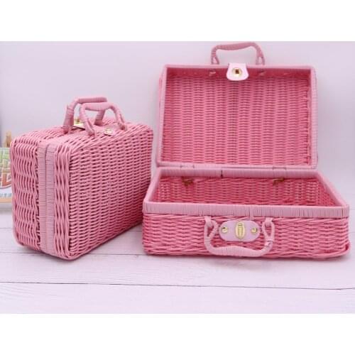 Jewelry Storage Box Handmade Weaving Mini Suitcase Rattan Photo Props Cosmetic Luggage Basket Holder for Travel