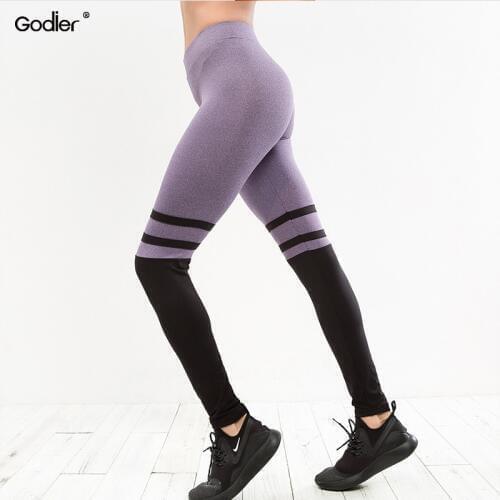 Godier Patchwork Pattern Print Leggings fitness Leggings For Women Sporting Workout Leggins Elastic Slim Purple Black Pants
