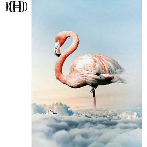 MHD Full Round Diamond Embroidery Cloud Flamingo Picture 5d diy Diamond Cross Stitch Crystal Rhinestone Needlework Crafts