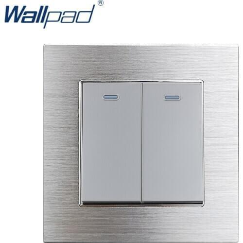 New Arrival 2 Gang 1 Way Wallpad Luxury Wall Light Switch Grey Aluminum Alloy Panel Push Button Switches Interrupteur