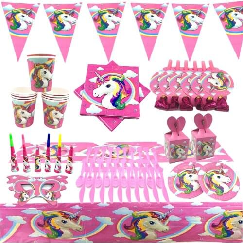 Unicorn Decoration Disposable Tableware Plate Birthday Party Decorations Baby Shower Wedding Decoupage Napkins Dinner Set