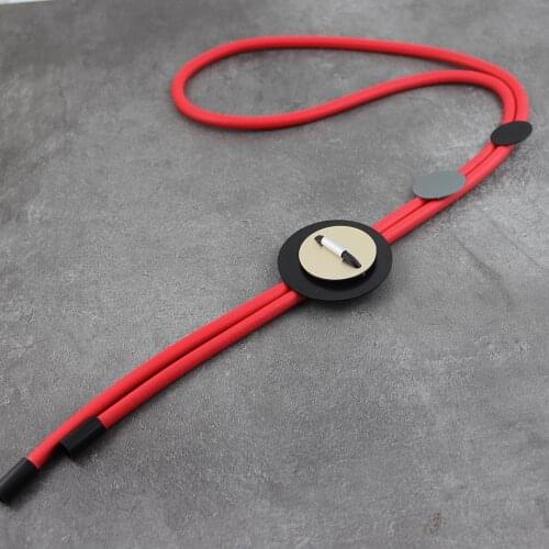 Red Rubber Rope Necklace Long Cord Big Round Metal Pendant Collar Chain Punk Jewelry Free shipping