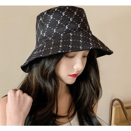 Womens Bucket Hat Double-sided Fisherman Hat Spring Summer 2021 New Embroidery Letter F Flat-top Basin Hat Wild Casual Sun