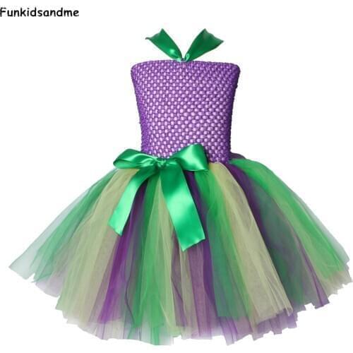 Ariel Inspired Girls Tutu Dress Tulle Princess Little Mermai Cosplay Tutu Dresses for Girls Kids Halloween Party Costumes 2-12Y