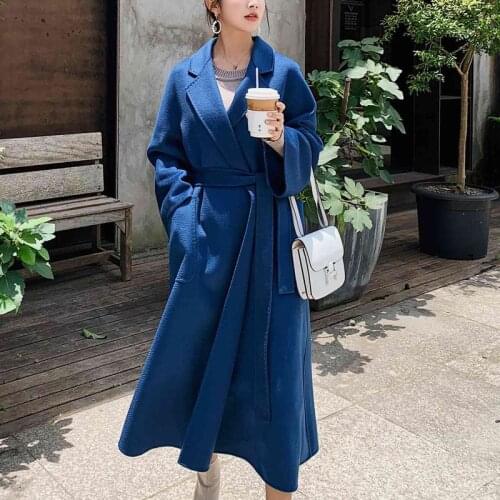 Simple atmosphere high-end double-sided cashmere coat womens medium and long profile water ripple wool cloth popular