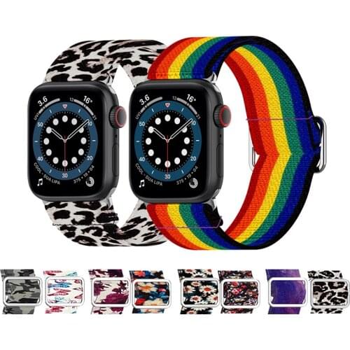 For Apple Watch band 44mm 40mm 38mm 42mm Elastic Bracelet for iWatch Series 6 SE 5 4 3 2021 Nylon printing fabric Strap