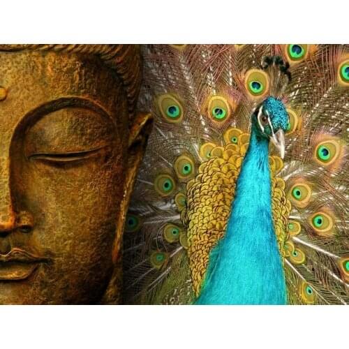 Buddha and Peacock Art Film Print Silk Poster Home Wall Decor 24x36inch