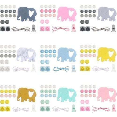 1Set Silicone Teether Wooden Beads Teething Rodent Pendant DIY Holder Chain Accesories Infant ChewToys Pacifier Chain Clip