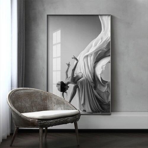 Modern Ballet Dancing Girl Canvas Painting Poster and Print Figure Art Wall Black n White Pictures for Living Room Bedroom Aisle