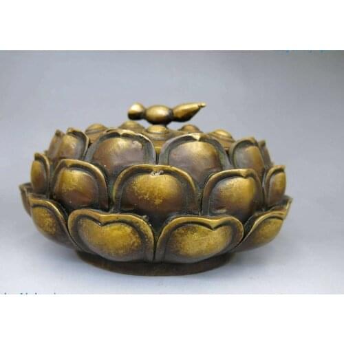 China brass copper carved Lotus root lotus flower Incense burner censer Statue