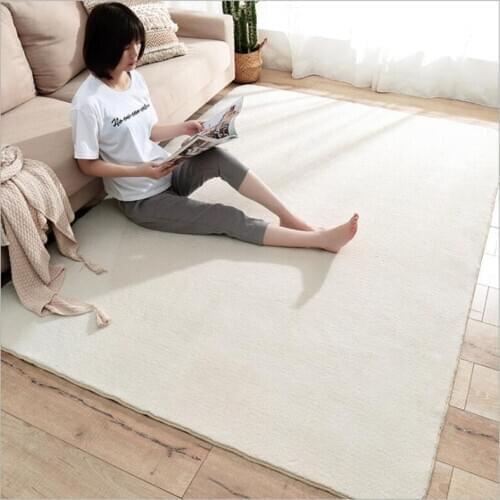 Thick Lamb Wool Carpet For Childrens Room Simple Solid Color Bedroom Foot Rug Living Room Plush Rugs Non-slip Floor Mat White