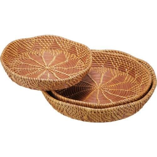Fine finish exquite handwork Pizza dishes wickerwork plates willow crafts kitchen storage box basket yellow dishes fruit tray