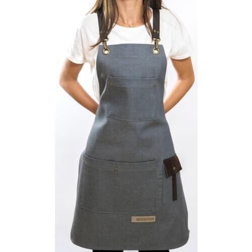 Unisex Men Women Apron Bib Chef Kitchen Apron Barista Apron Bartender Coffee Restaurant Cooking Apron with Pockets